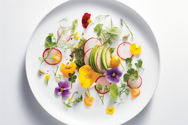 Talerz z kolorowym daniem z ziołami